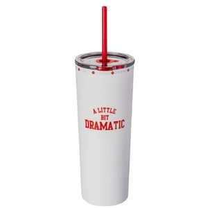 A Little Bit Dramatic White & Red Stainless Tumbler with Straw